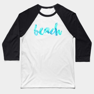 Light Blue 'Beach' Typography Design Baseball T-Shirt